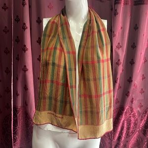 Vintage Pierre Balmain 100% Silk Plaid Brown, Green and Red
